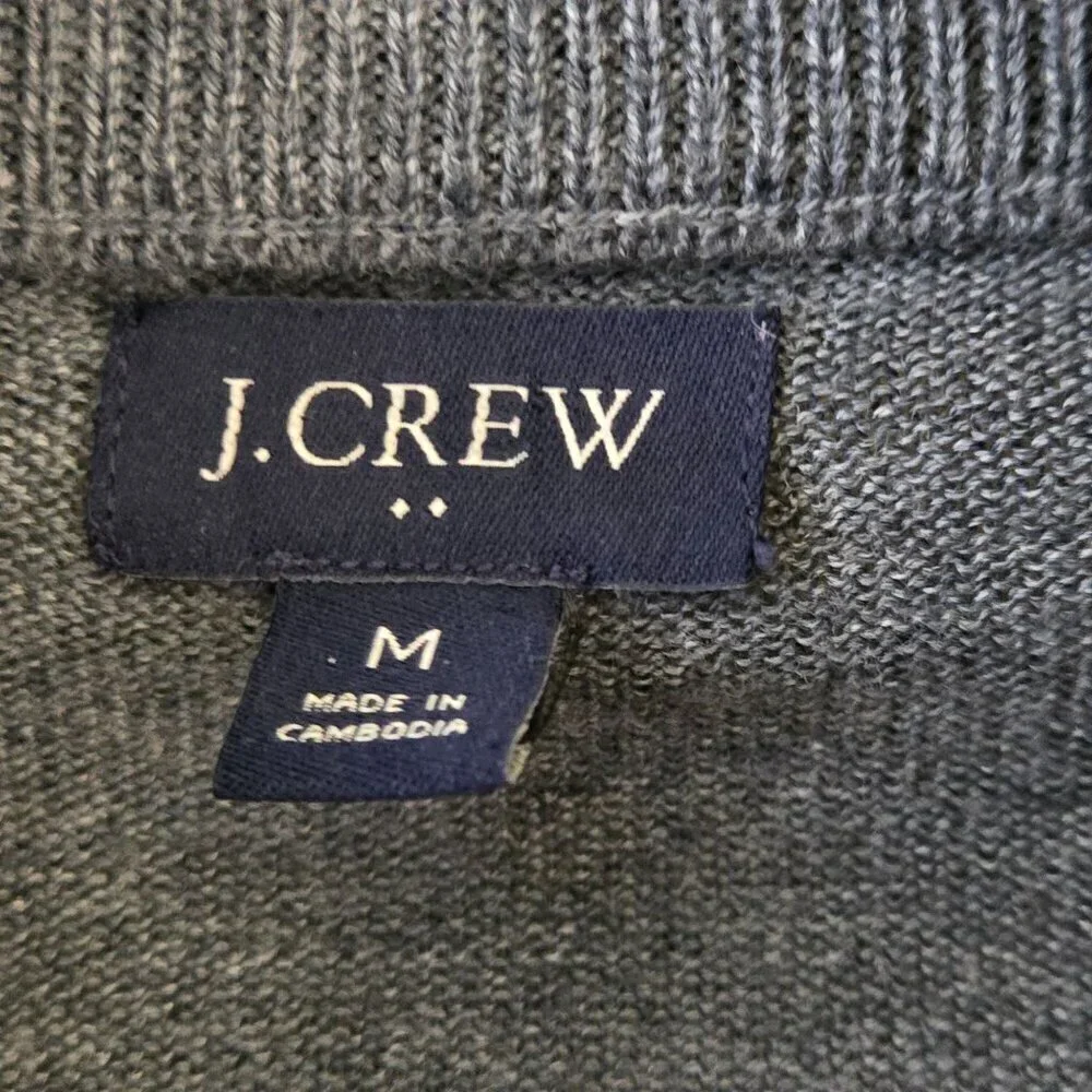 J. Crew Marled Blue Gray Merino Wool Blend 1/2 Zip Mock Neck Sweater Size M
